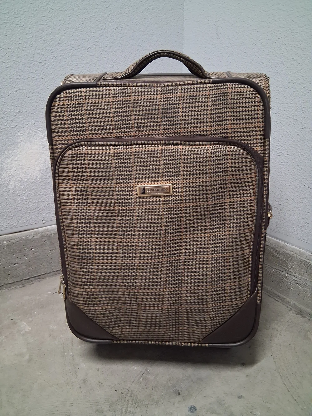 London Fog Brown Textured Upright Carry-On with Front Pocket